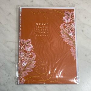 Anna Griffin Thank You Card Merci Orange Pink Lined Envelope NEW